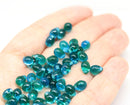 5x7mm Mixed blue green glass drops, czech teardrop beads - 40pc