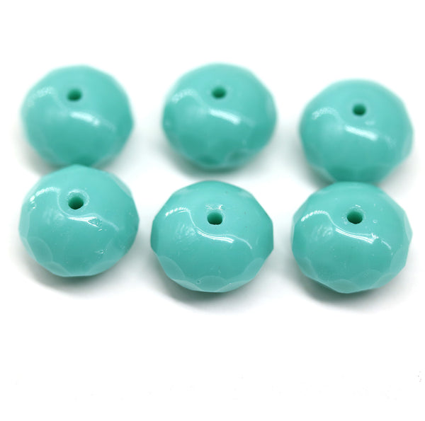 7x11mm Turquoise blue puffy rondelle Czech glass beads, 6pc