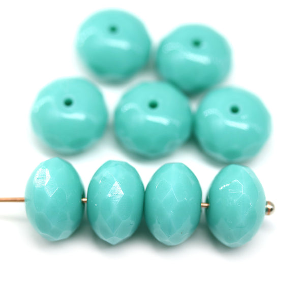 7x11mm Turquoise blue puffy rondelle Czech glass beads, 6pc