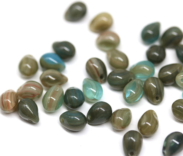 5x7mm Mixed grey blue glass drops, czech teardrop beads - 40pc