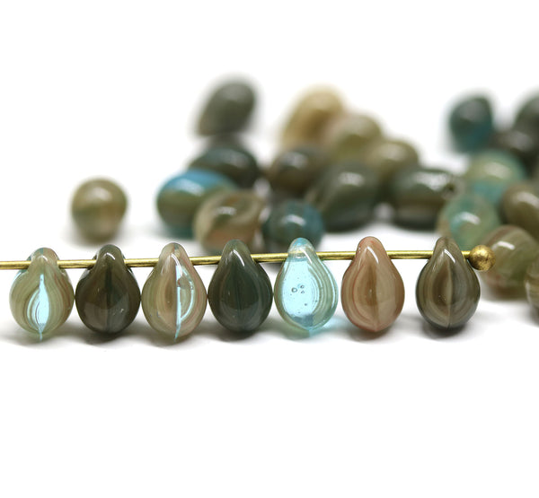5x7mm Mixed grey blue glass drops, czech teardrop beads - 40pc