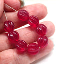10mm Red round melon shape glass beads, 10pc