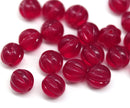 8mm Red czech glass round beads, Melon shape, 20pc