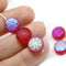 Frosted red czech glass snowflake beads AB finish - 6pc