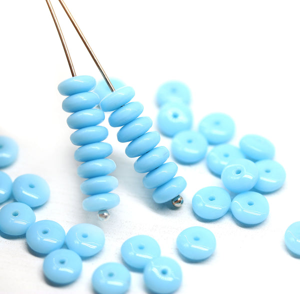 6mm Opaque sky blue czech glass rondelle spacer beads, 50pc