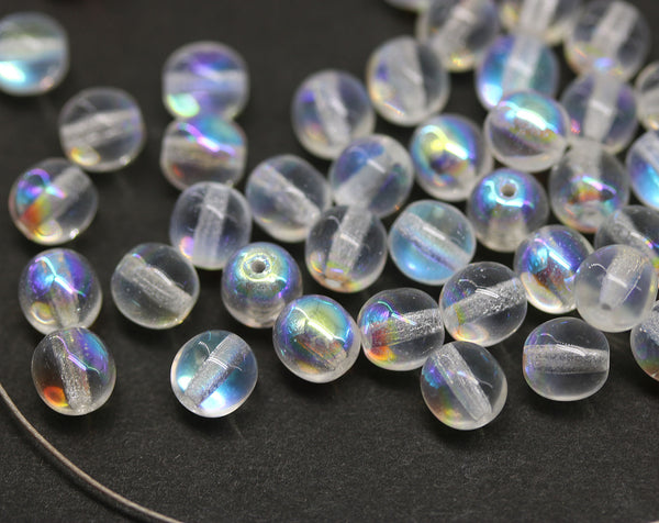 6mm Crystal clear AB finish czech glass round beads, 40Pc