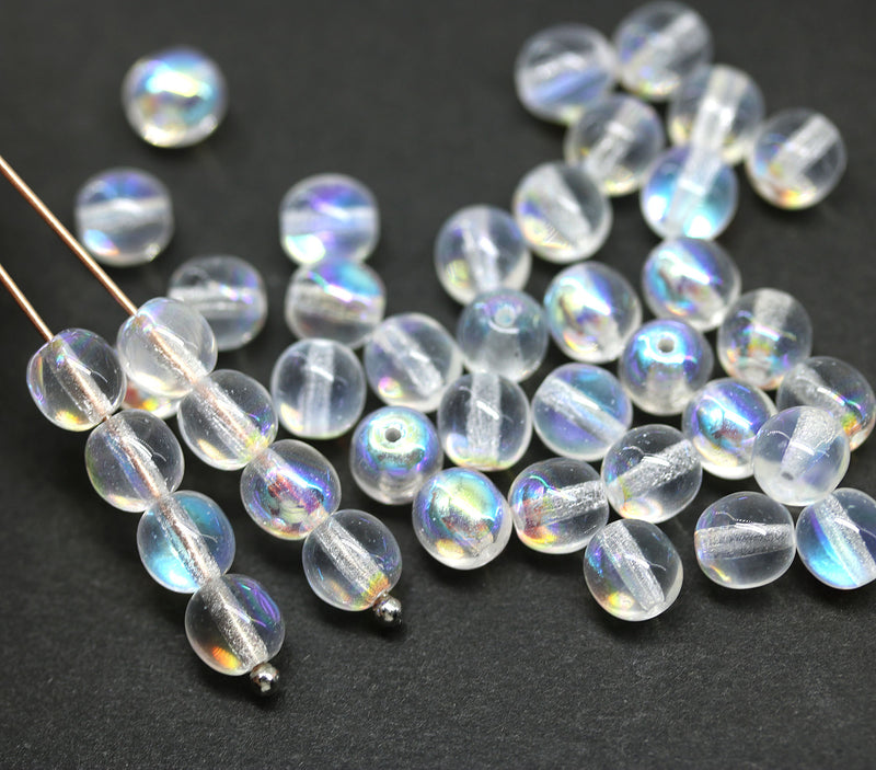 6mm Crystal clear AB finish czech glass round beads, 40Pc