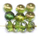 7x11mm Olivine puffy rondelle bronze finish Czech glass beads, 6pc
