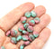 9mm Pink green czech glass shell beads side drilled copper wash, 20pc