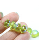 7x11mm Light olivine puffy rondelle AB finish Czech glass beads, 8pc