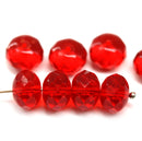 7x11mm Red puffy rondelle Czech glass beads, 8pc