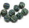 10mm Dark green round melon shape glass beads Picasso finish - 10Pc