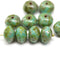 7x11mm Turquoise green puffy rondelle picasso Czech glass beads, 6pc