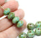 7x11mm Turquoise green puffy rondelle picasso Czech glass beads, 6pc