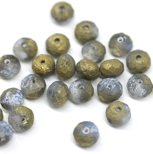 5x7mm Rustic gold czech glass rondelle beads seaglass finish - 25pc