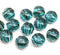 7x11mm Blue black stripes puffy rondelle Czech glass beads, 6pc