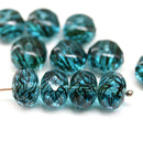 7x11mm Blue black stripes puffy rondelle Czech glass beads, 6pc