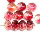 7x11mm Mixed pink puffy rondelle Czech glass beads, 6pc