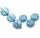 Transparent blue silver inlays czech glass snowflake beads - 6pc