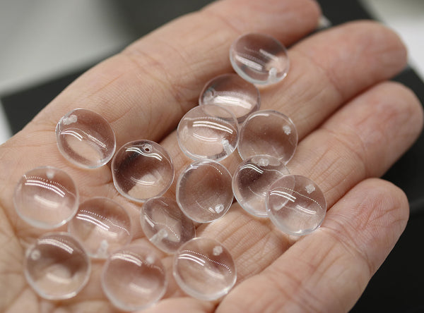 12mm Crystal clear lentil czech glass beads, top drilled rondelles - 20pc