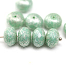 7x11mm Mint green silver wash puffy rondelle Czech glass beads, 6pc