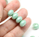 7x11mm Mint green silver wash puffy rondelle Czech glass beads, 6pc