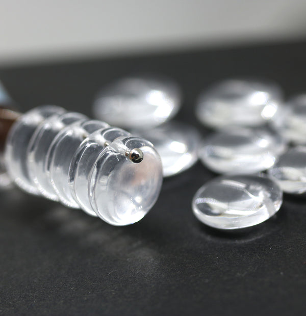 12mm Crystal clear lentil czech glass beads, top drilled rondelles - 20pc