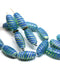 14x7mm Blue green long barrel czech glass beads, mixed color 15Pc