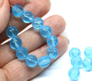 8mm Aqua blue czech glass round beads, Melon shape, 20pc