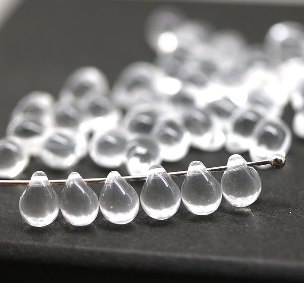 5x7mm Crystal clear glass drops, czech teardrop beads, 50pc