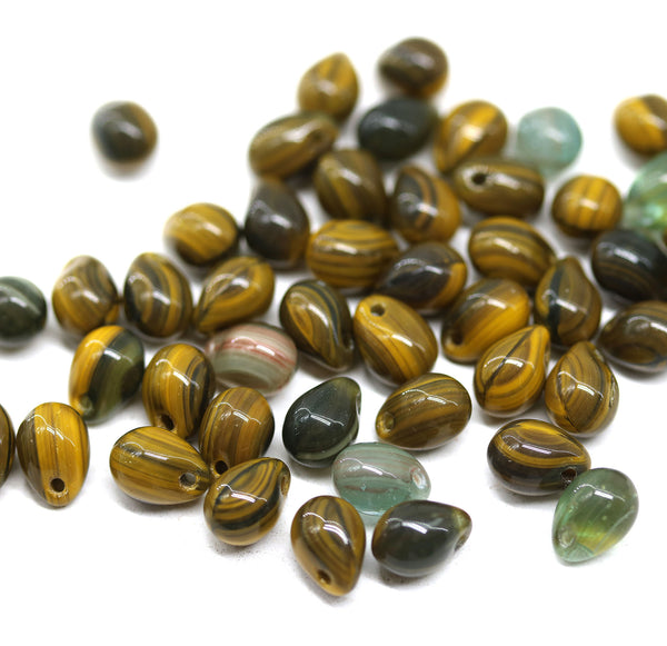 5x7mm Dark olive green glass drops, czech teardrop beads, 50pc