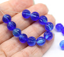8mm Mixed blue czech glass round beads, Melon shape, 20pc