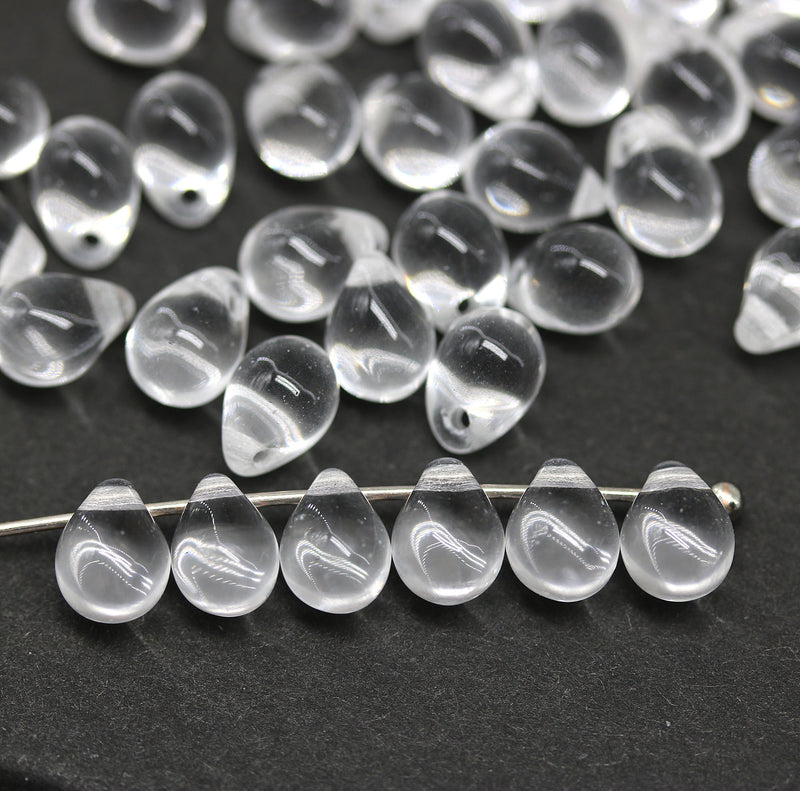 5x7mm Crystal clear glass drops, czech teardrop beads, 50pc