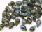 6x9mm Green teardrop Czech glass beads picasso finish, 40pc