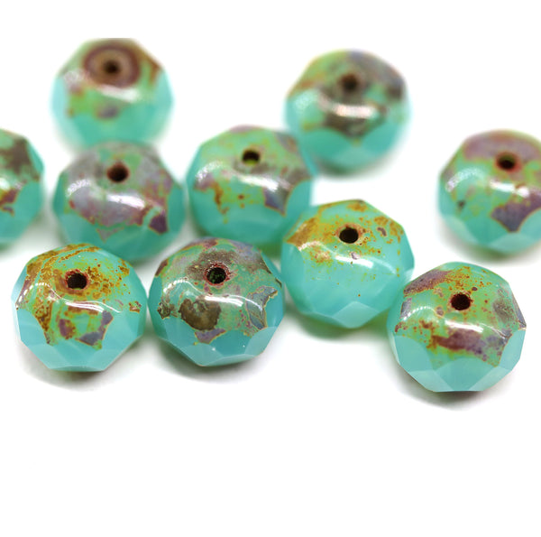 6x8mm Opal green picasso rondelle czech glass beads - 10Pc
