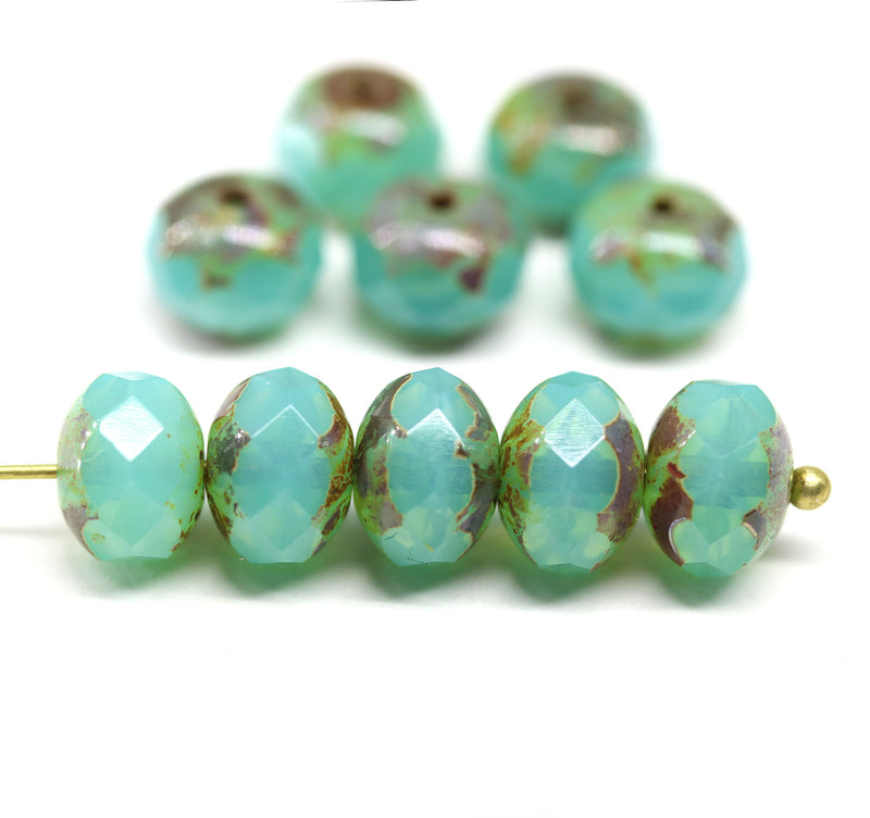 6x8mm Opal green picasso rondelle czech glass beads - 10Pc