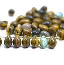 5x7mm Dark olive green glass drops, czech teardrop beads, 50pc