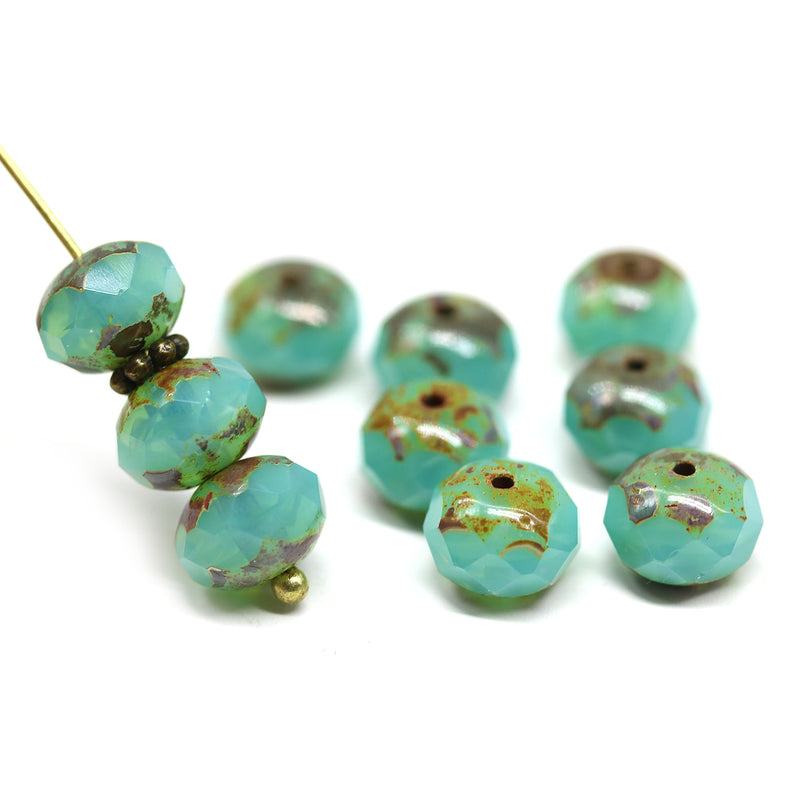 6x8mm Opal green picasso rondelle czech glass beads - 10Pc