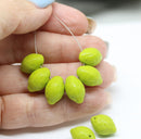 Green lime czech glass beads lemon shape 8Pc