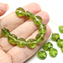 9x8mm Olive green flat oval wavy czech glass beads, 20Pc