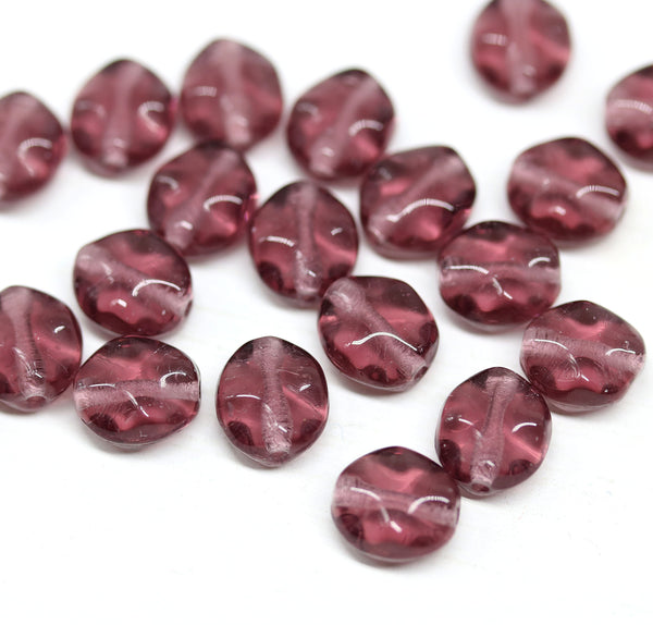 9x8mm Purple flat oval wavy czech glass beads, 20Pc