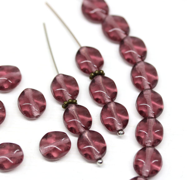 9x8mm Purple flat oval wavy czech glass beads, 20Pc
