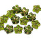 10mm Olive green czech glass flower caps, copper wash, 15pc