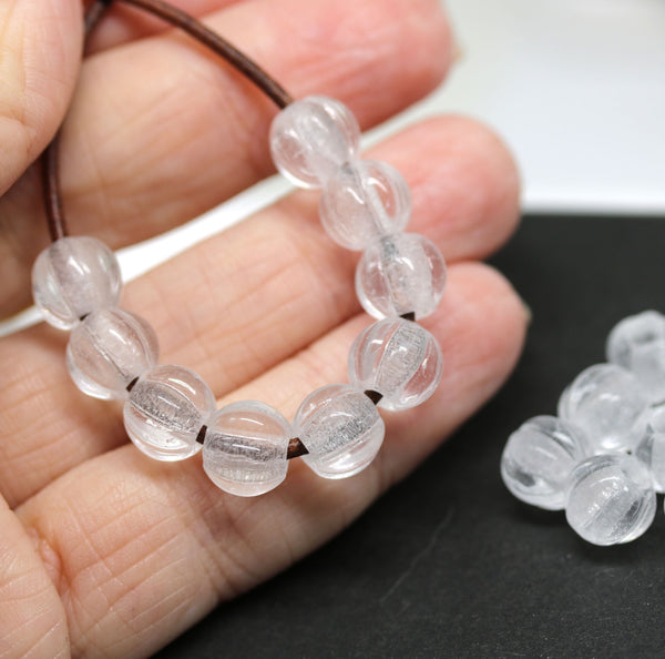 2.5mm hole crystal clear 8mm melon shape beads - 20pc