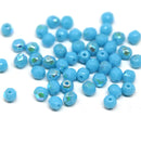 4mm Sky blue Czech glass fire polished round faceted spacers with luster - 50Pc
