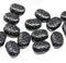 13x9mm Puffy oval jet black czech glass pressed beads, 15pc