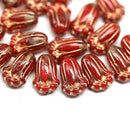 12x8mm Red mixed tulip flower Czech glass beads, copper wash, 20Pc