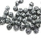 5mm Black rose bud beads, silver wash rose flower round bead, 50pc