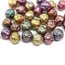 7mm Metallic rose bud beads, copper golden rose flower round bead, 30pc