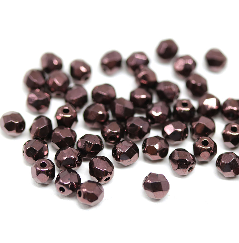4mm Copper luster czech glass fire polished beads - 50Pc